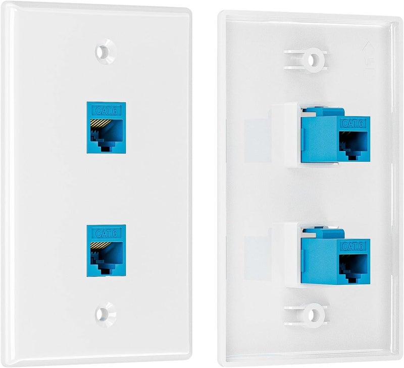 iwillink (5-Pack) Ethernet Wall Plate, 2-Port Keystone Wall Plate with RJ45 Keystone and Low Voltage Mounting Bracket, Female to Female Cat6 Wall Plate, Blue - Image 5
